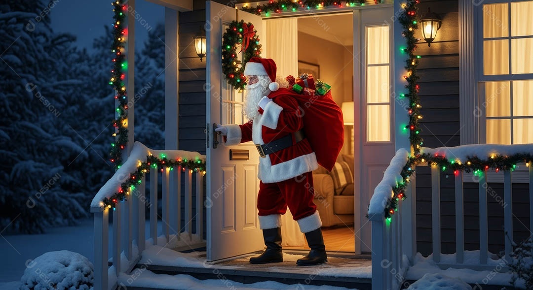 Um lindo papai noel em um ambiente natalino.