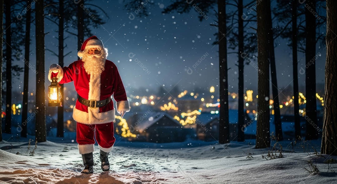 Um lindo papai noel em um ambiente natalino.