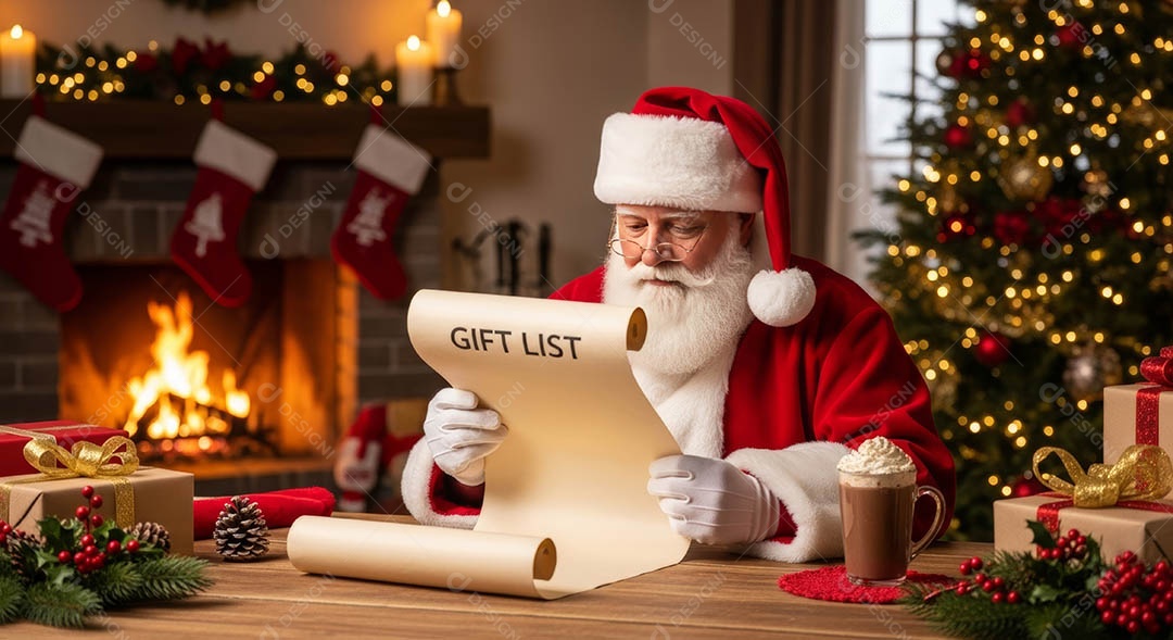 Um lindo papai noel em um ambiente natalino.