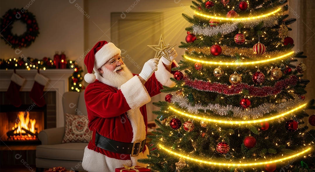 Um lindo papai noel em um ambiente natalino.