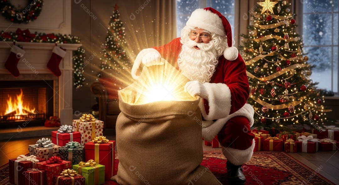 Um lindo papai noel em um ambiente natalino.