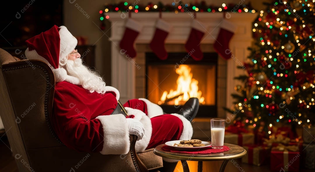 Um lindo papai noel em um ambiente natalino.
