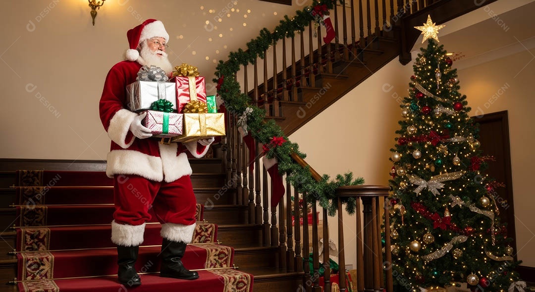 Um lindo papai noel em um ambiente natalino.