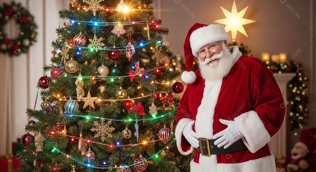 Um lindo papai noel em um ambiente natalino.