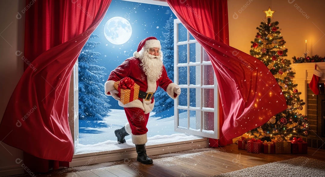 Um lindo papai noel em um ambiente natalino.