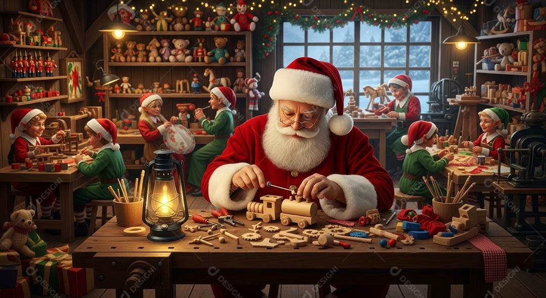 Um lindo papai noel em um ambiente natalino.