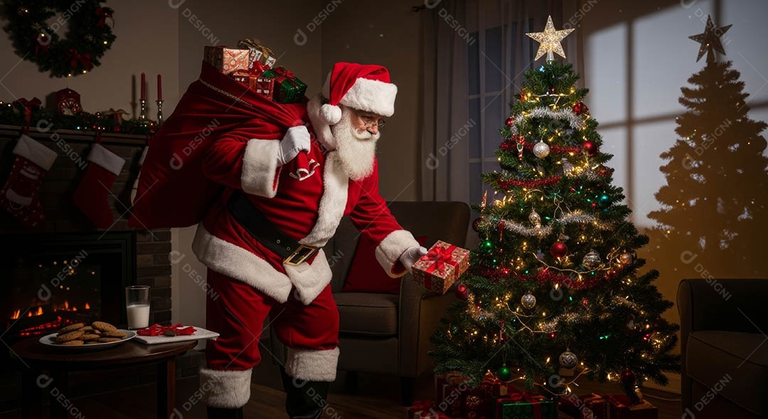 Um lindo papai noel em um ambiente natalino.