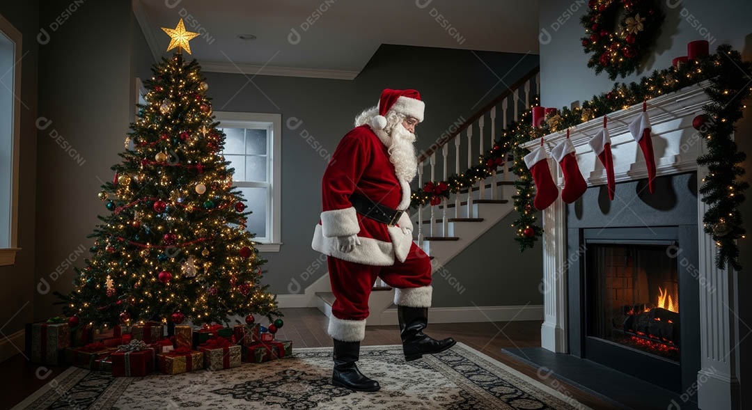 Um lindo papai noel em um ambiente natalino.