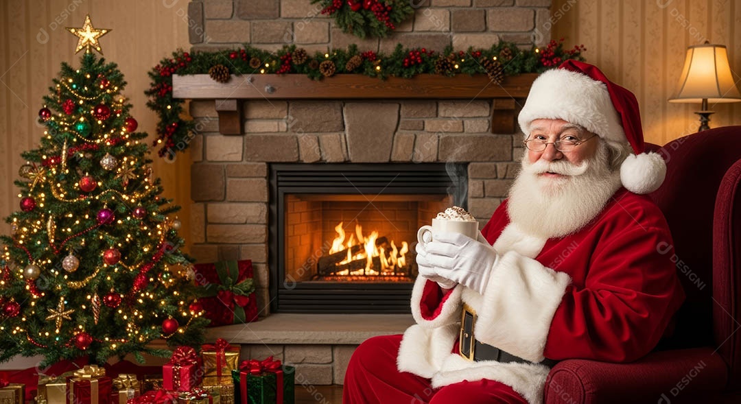 Um lindo papai noel em um ambiente natalino.