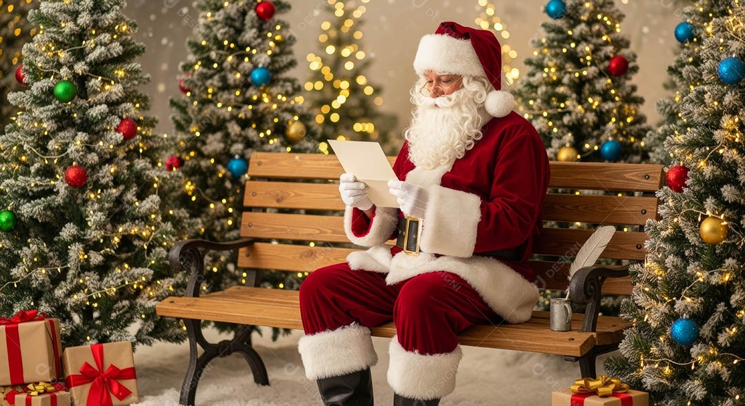 Um lindo papai noel em um ambiente natalino.