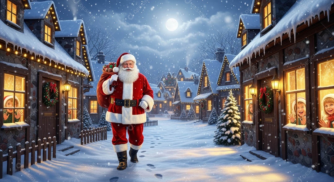 Um lindo papai noel em um ambiente natalino.