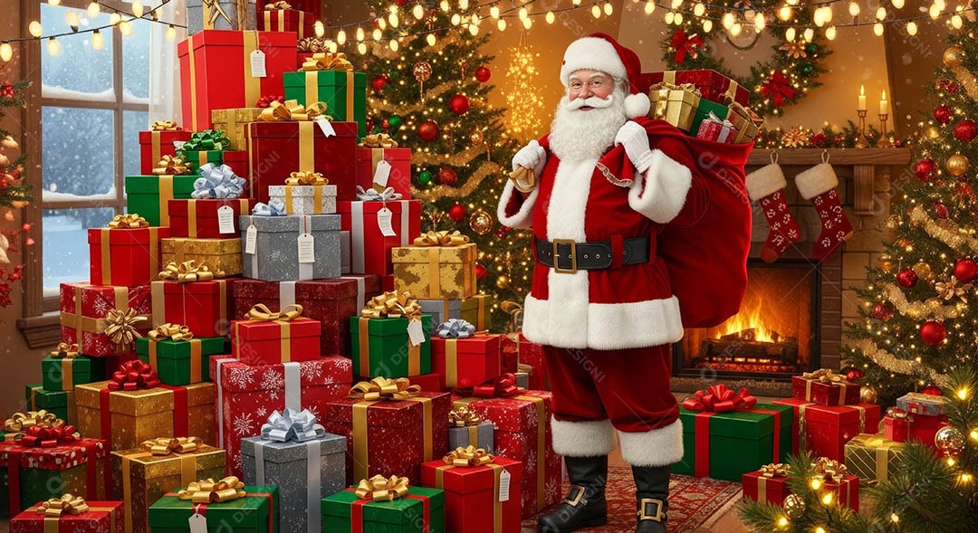 Um lindo papai noel em um ambiente natalino.