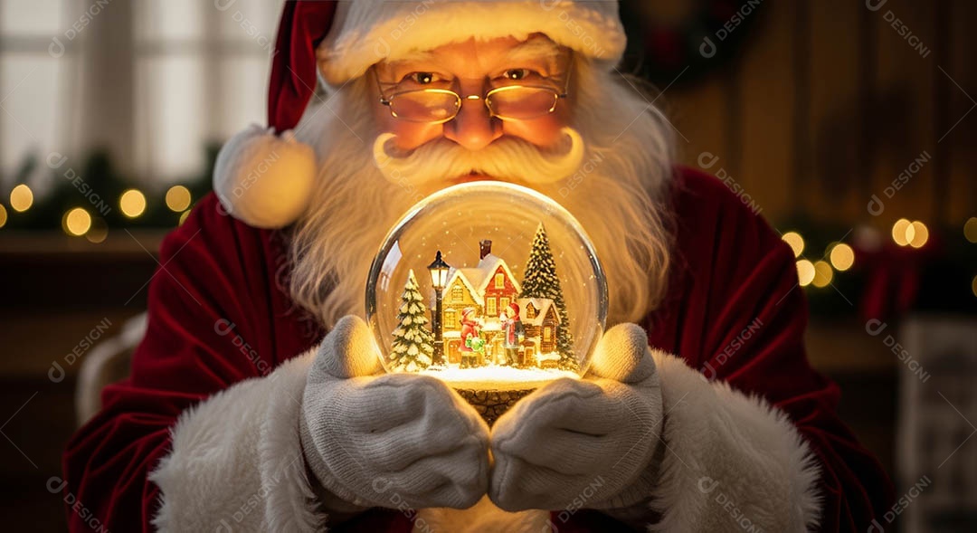 Um lindo papai noel em um ambiente natalino.