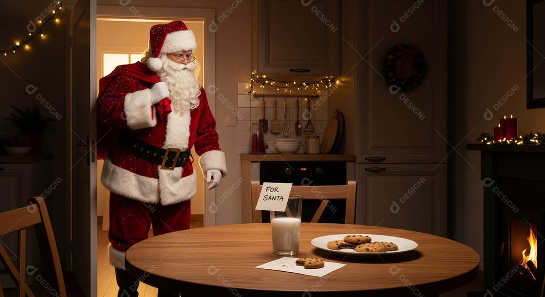 Um lindo papai noel em um ambiente natalino.