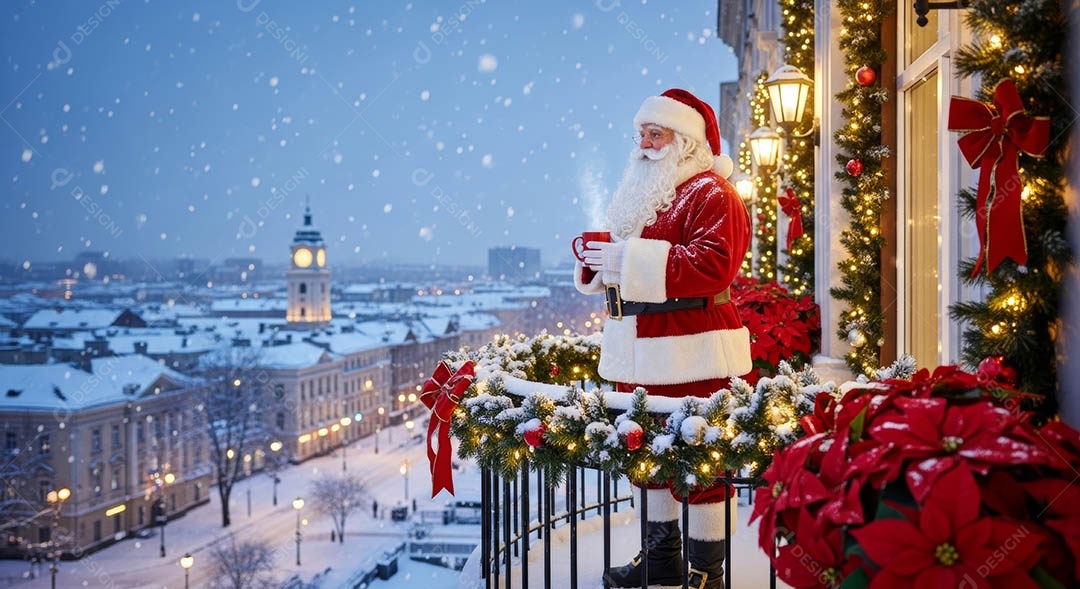 Um lindo papai noel em um ambiente natalino.