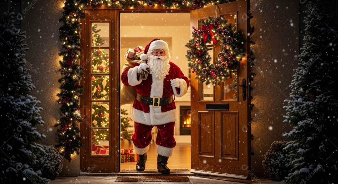 Um lindo papai noel em um ambiente natalino.