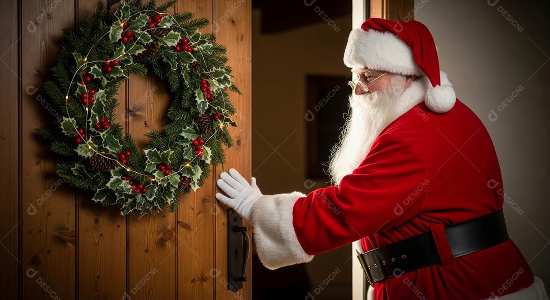 Um lindo papai noel em um ambiente natalino.