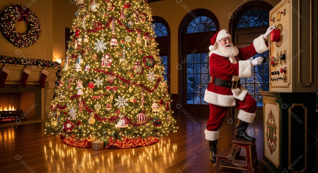 Um lindo papai noel em um ambiente natalino.