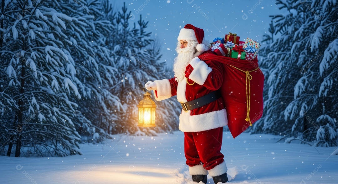 Um lindo papai noel em um ambiente natalino.