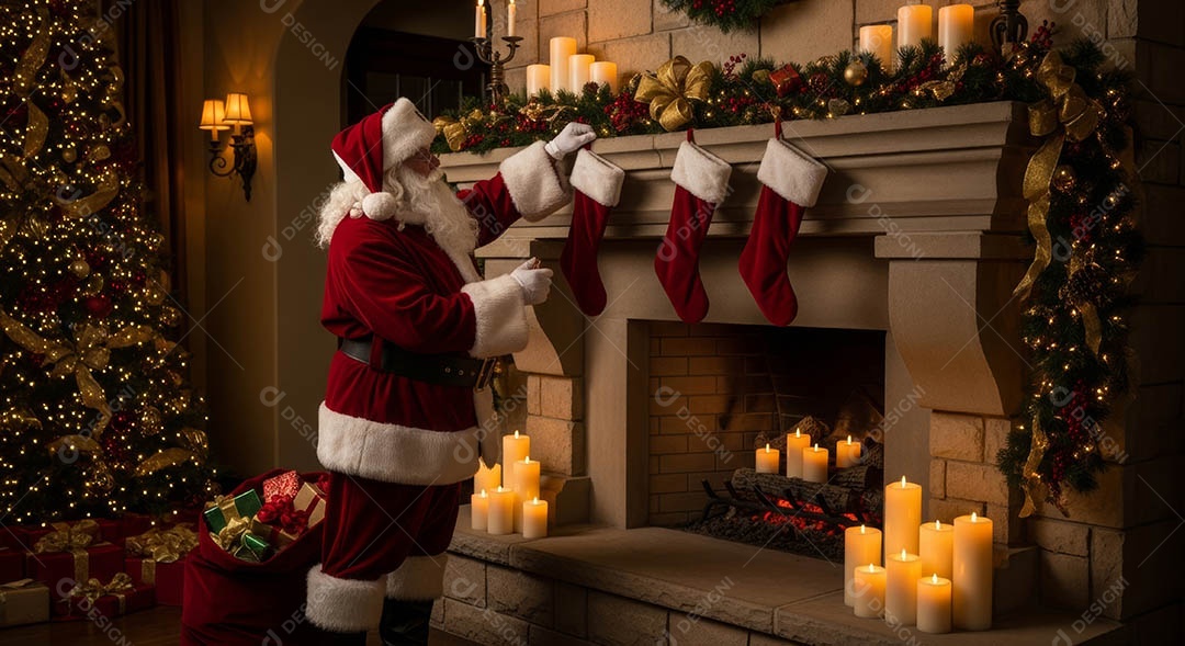 Um lindo papai noel em um ambiente natalino.