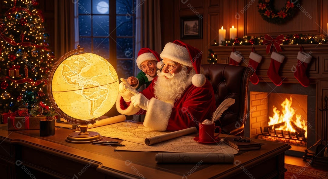 Um lindo papai noel em um ambiente natalino.