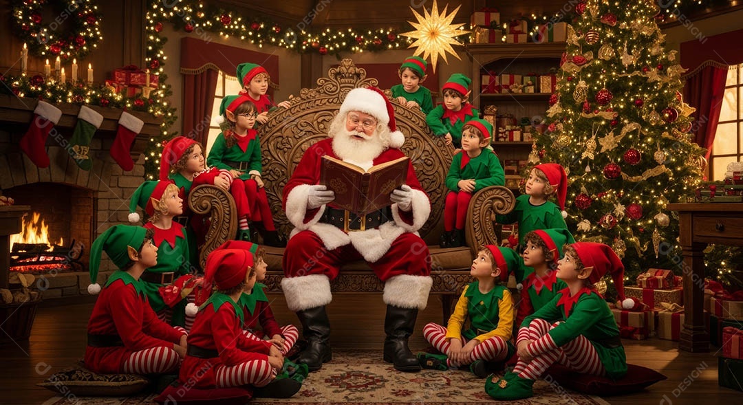 Um lindo papai noel em um ambiente natalino.