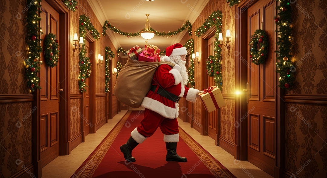 Um lindo papai noel em um ambiente natalino.