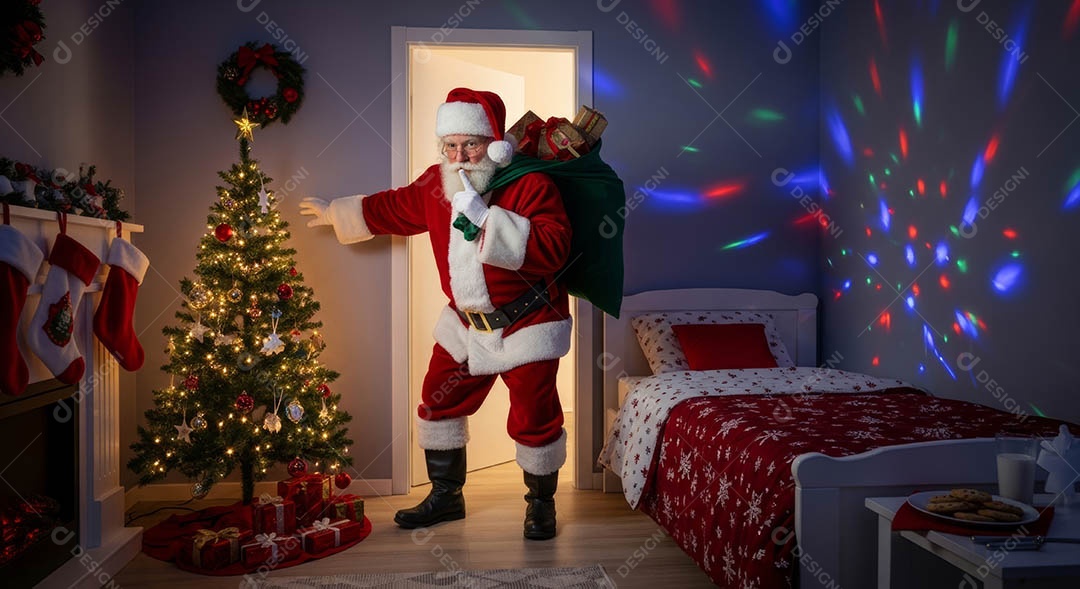 Um lindo papai noel em um ambiente natalino.