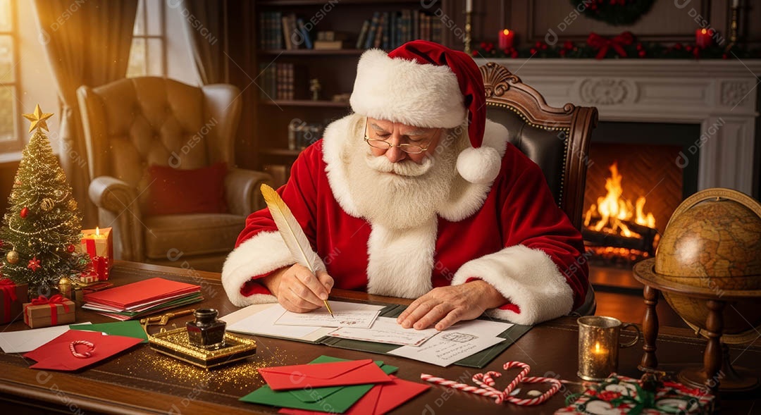 Um lindo papai noel em um ambiente natalino.