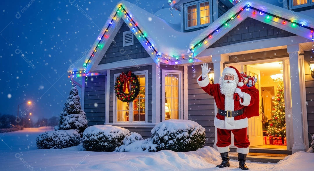 Um lindo papai noel em um ambiente natalino.