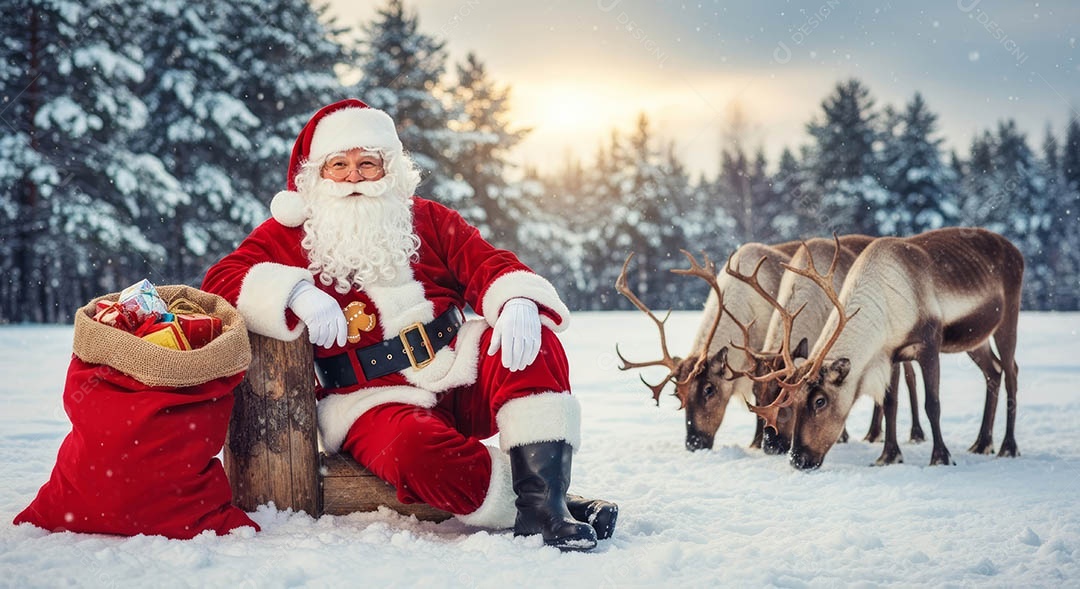 Um lindo papai noel em um ambiente natalino.