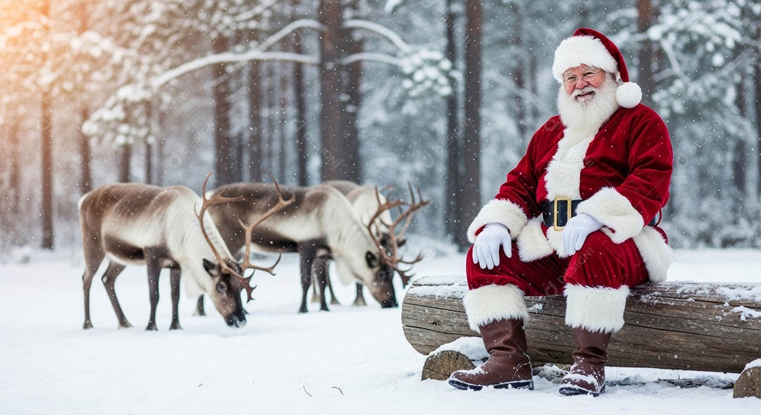 Um lindo papai noel em um ambiente natalino.