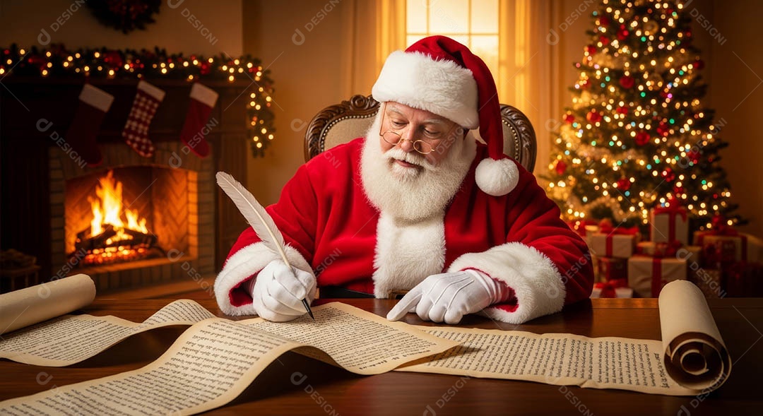 Um lindo papai noel em um ambiente natalino.