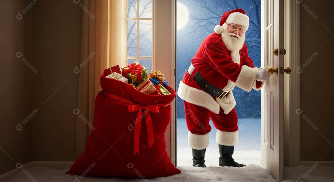 Um lindo papai noel em um ambiente natalino.