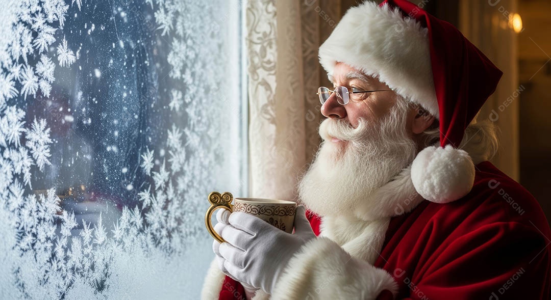 Um lindo papai noel em um ambiente natalino.