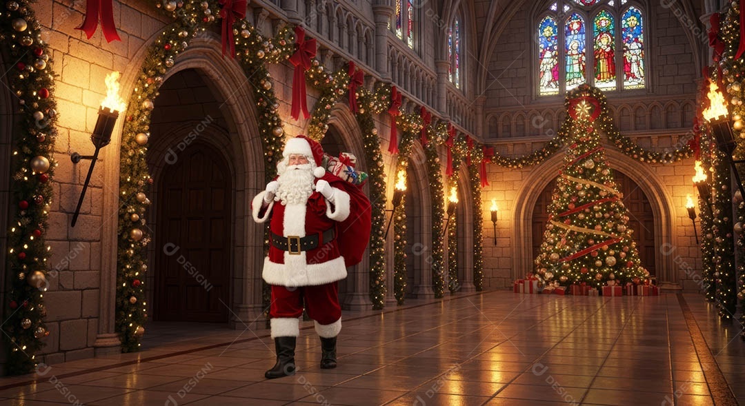 Um lindo papai noel em um ambiente natalino.