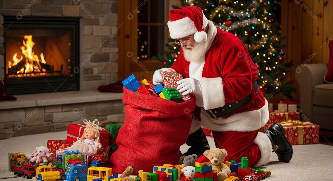 Um lindo papai noel em um ambiente natalino.