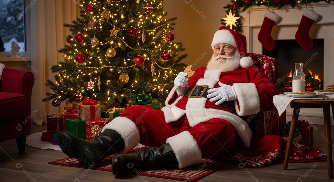 Um lindo papai noel em um ambiente natalino.