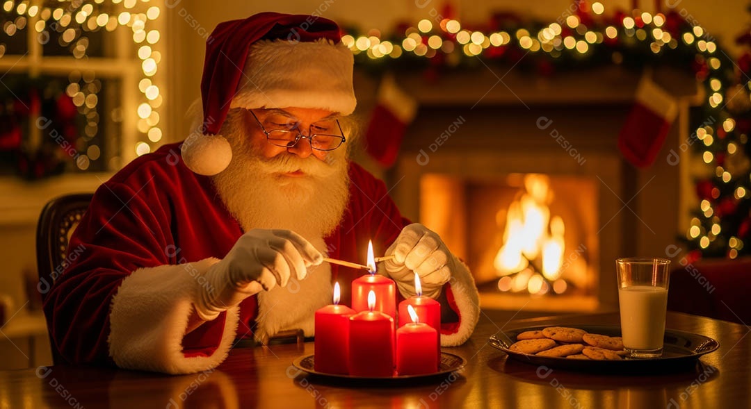 Um lindo papai noel em um ambiente natalino.