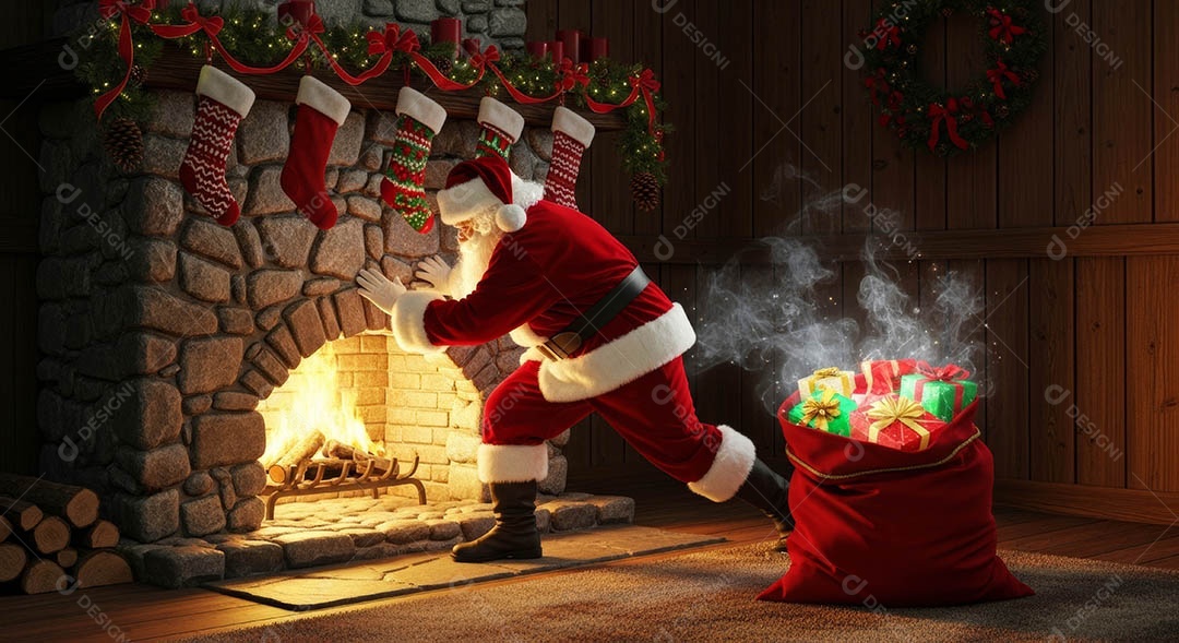 Um lindo papai noel em um ambiente natalino.