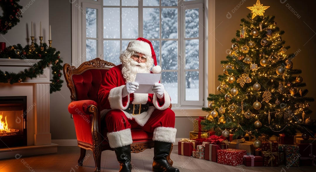 Um lindo papai noel em um ambiente natalino.