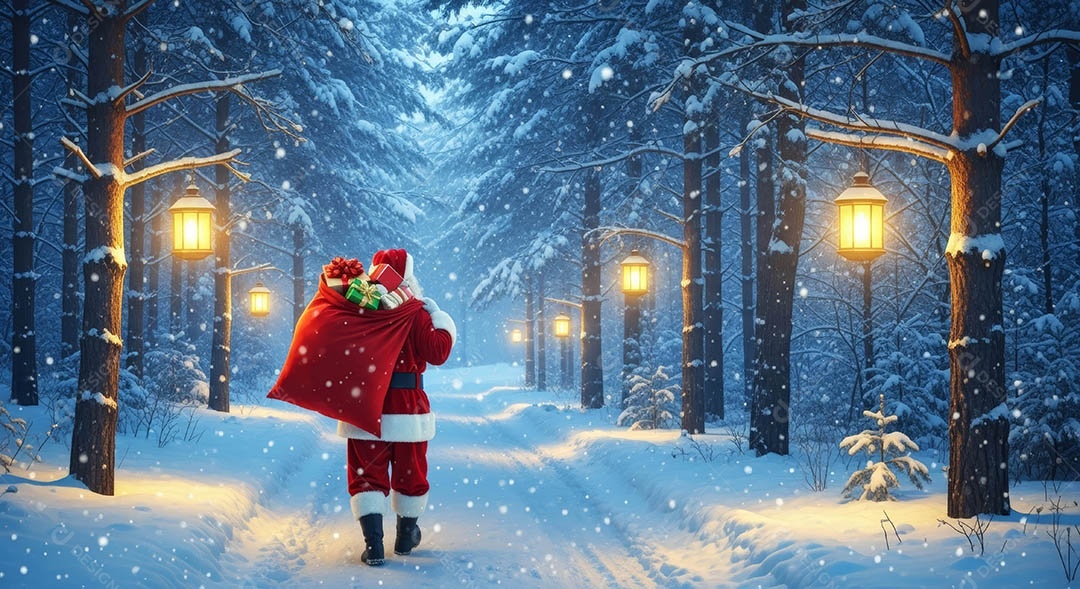 Um lindo papai noel em um ambiente natalino.