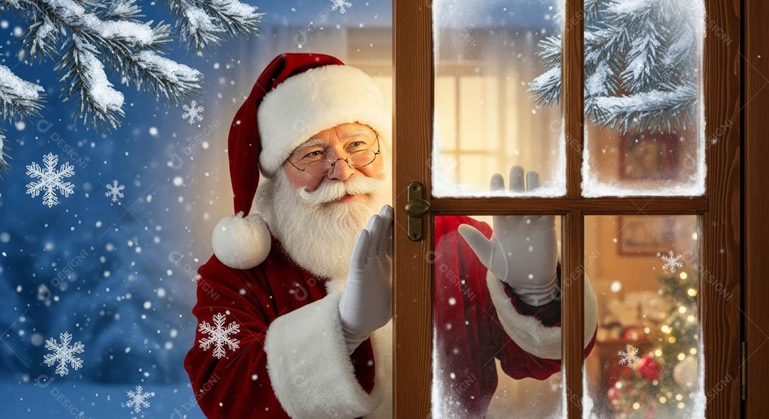 Um lindo papai noel em um ambiente natalino.