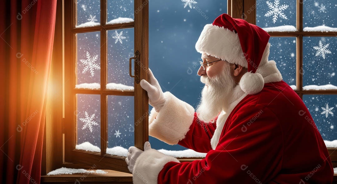 Um lindo papai noel em um ambiente natalino.