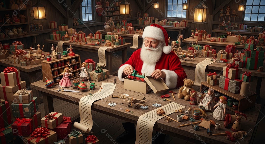 Um lindo papai noel em um ambiente natalino.