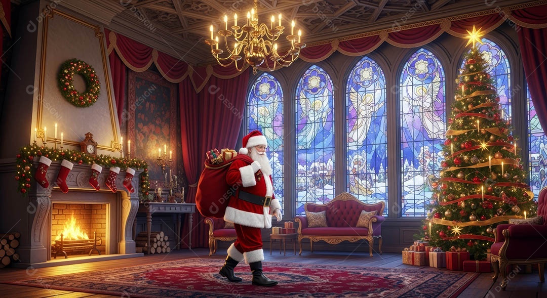 Um lindo papai noel em um ambiente natalino.