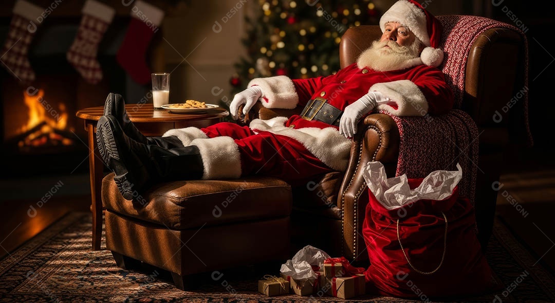 Um lindo papai noel em um ambiente natalino.