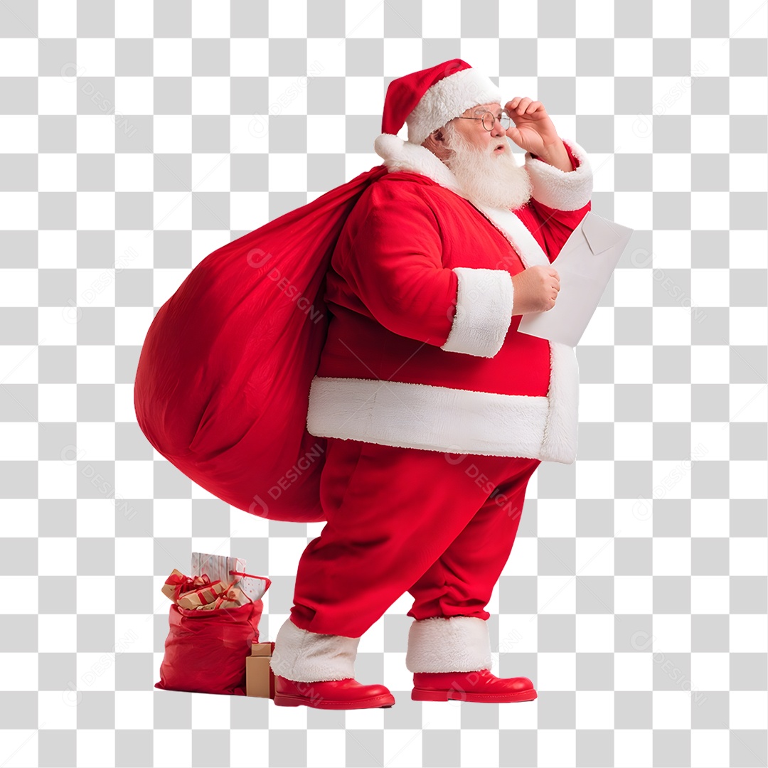 Papai Noel com Saco de Presentes Decoração de Natal PNG Transparente