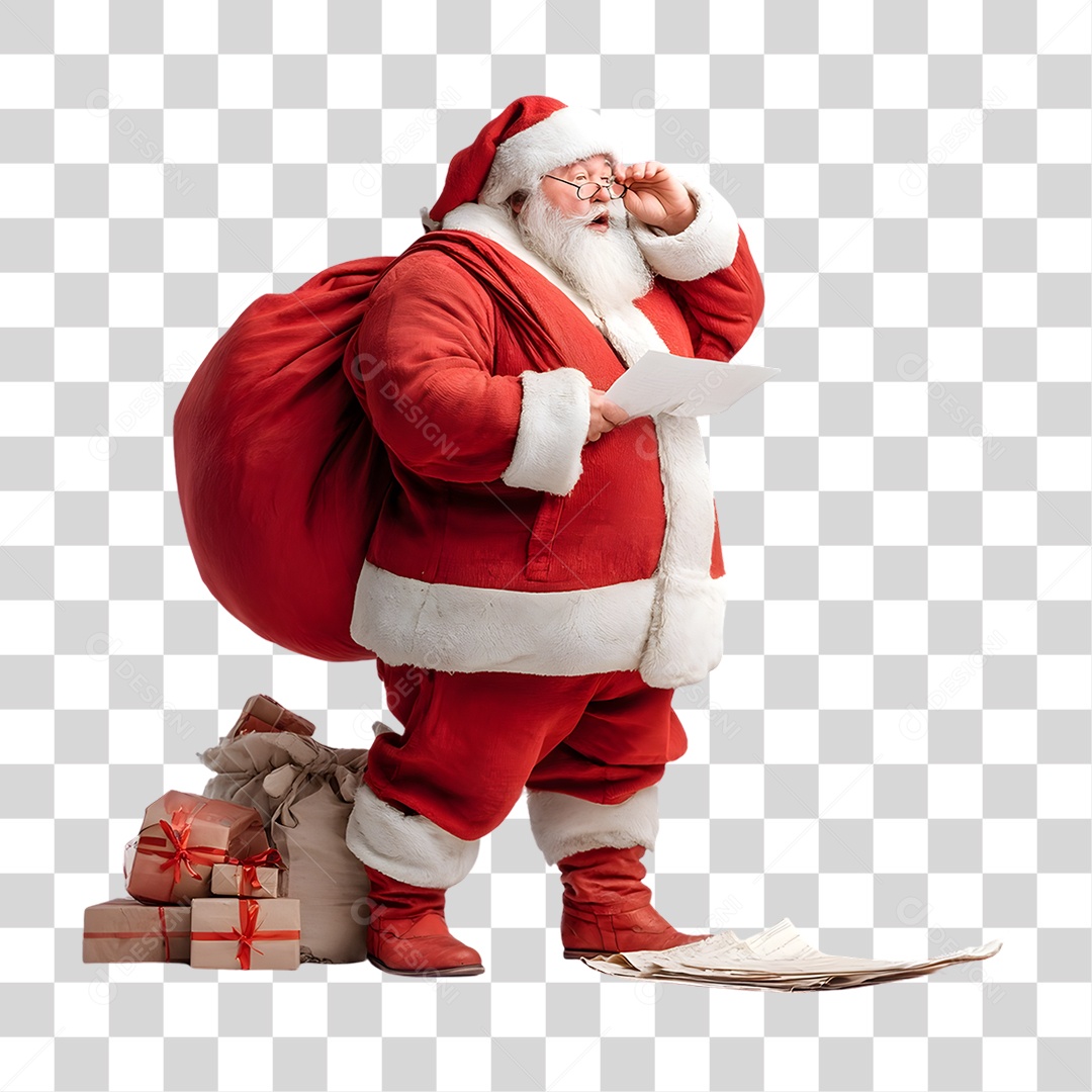 Papai Noel com Saco de Presentes Decoração de Natal PNG Transparente