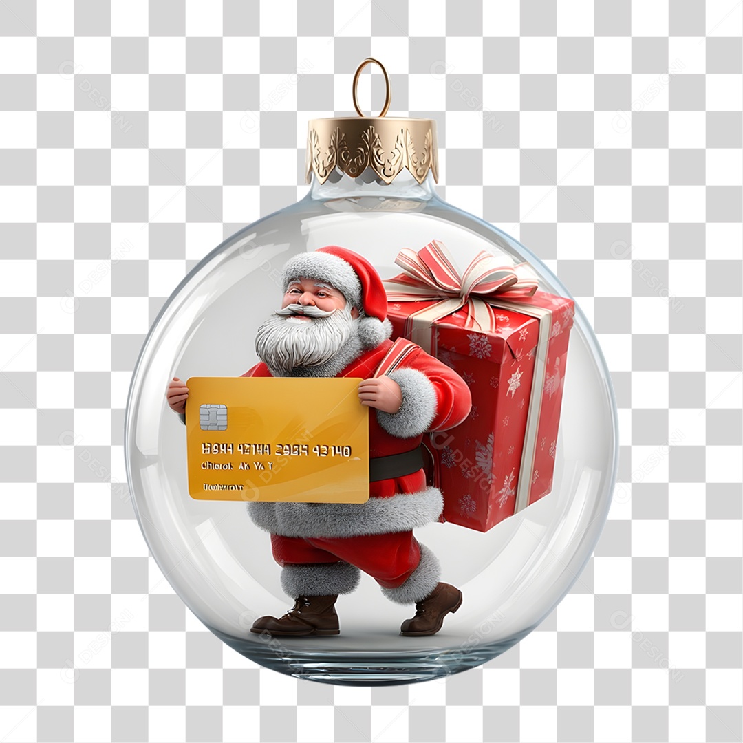 Boneco Papai Noel em Bola Enfeite Decoração de Natal PNG Transparente